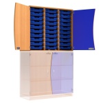 Wellentüren-Aufsatzschrank, 91 cm hoch, 105x50 cm (B/T), Tür rechts alpensee, 